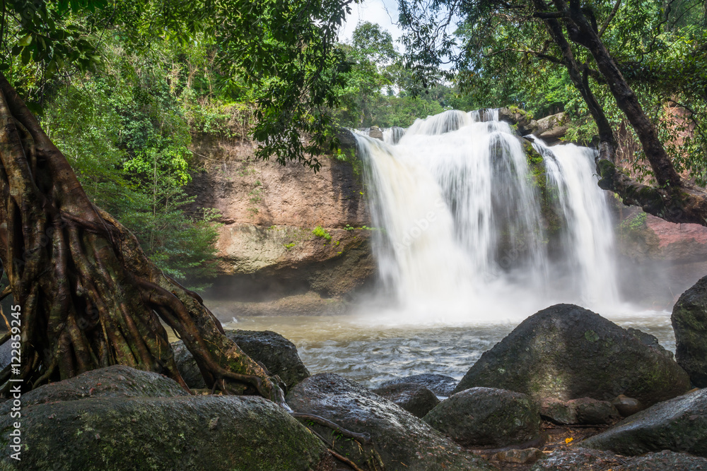 Haew Suwat waterfall in Khoa Yai National Park, tourist destination in Thailand.