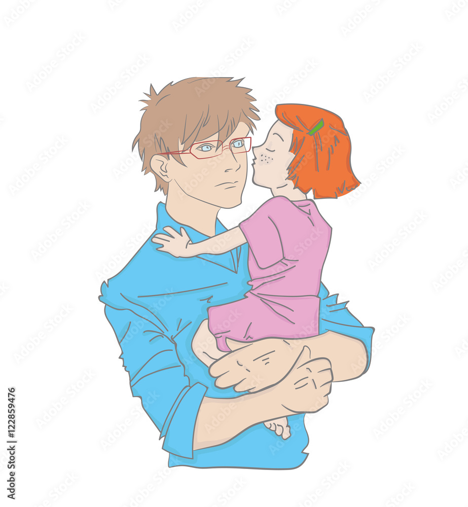 Happy Fathers Day. daughter hugging and kissing her father. vector illustration Happy Fathers Day. daughter hugging and kissing her father. vector illustration