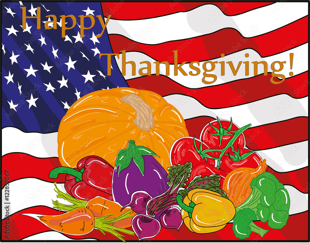 Happy Thanksgiving composition of fruits on a background of the ...