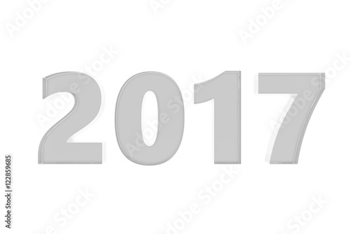 New 2017 year glass figures lying on the floor with shadow isolated on white background. 3D rendering illustration of 2017 number.