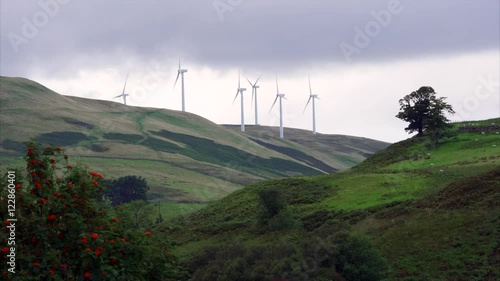A wind farm on a remote hillside in the Scottish Highlands in the UK.