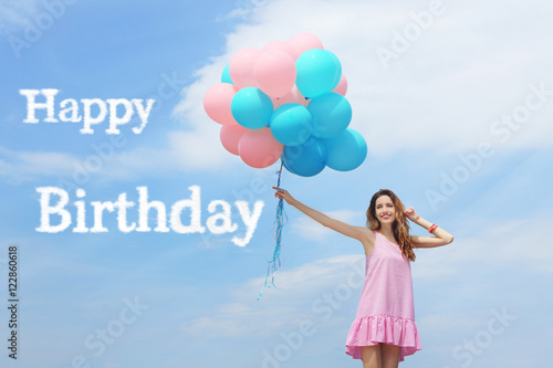 Happy Birthday text and bea...