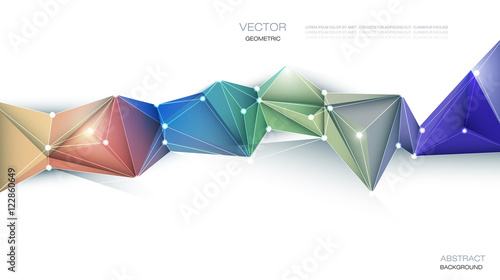 Vector Geometric, Polygonal ( Polygon ), Triangle pattern in molecule structure shape. Multicolored on low poly with blank space for your content, banner, template, business, network and web design