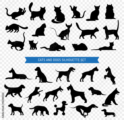 Dogs And Cats Black Silhouette Set