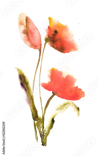 Red tulip flowers  flowers painting  watercolor painting