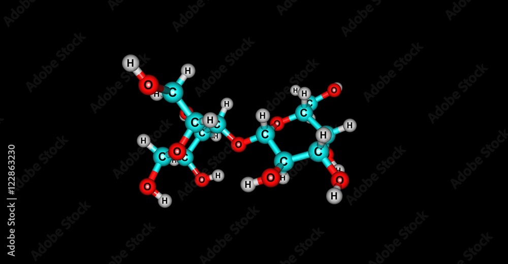 Lactose molecular structure isolated on black