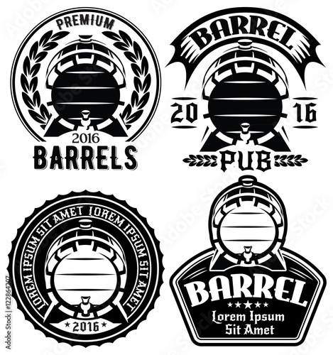 set of vector templates for label or menu with barrels and barley