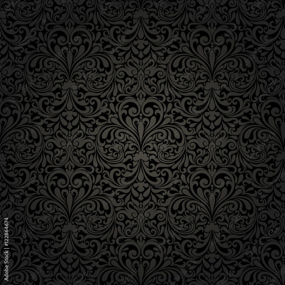 Seamless background of black color in the style of Damascus Stock ...