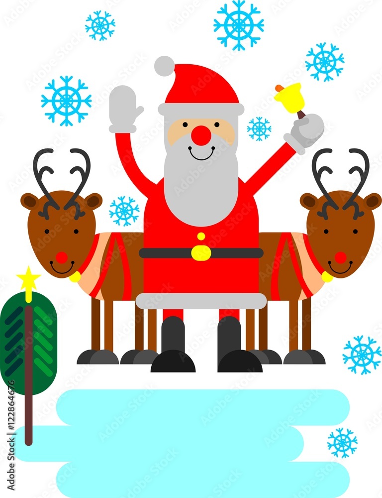 Santa Claus with two reindeer and bell Santa Claus with two reindeer and bell