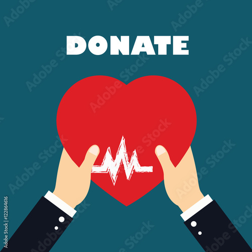 Concept of Donate Organ, heart in a hand symbol, heart icon in red color