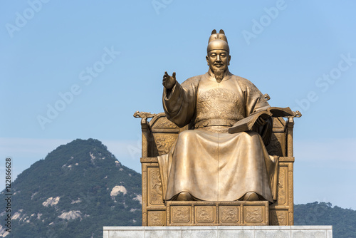 Statue of King Sejong at the  Gwanghwamun square in Seoul