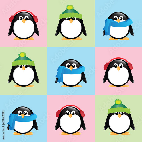 Cute penguins in winter wear