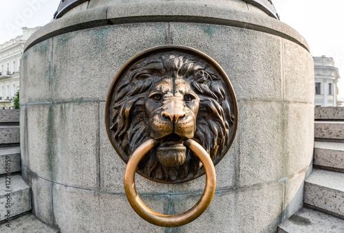 Odessa, Ukraine - July 25, 2016: Lion on the Famous Monument to City Founders, Odessa Ukraine. In 2007 was restored the lost monument to the city founders by the City Council. photo