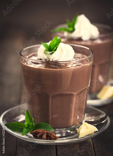 Chocolate pudding with whipped cream