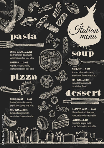 Menu italian restaurant, food template placemat.