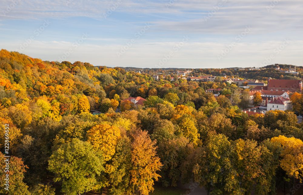 View to the Vilnius old town in autumn from Gediminas hill