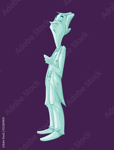 Colorful vector illustration of a cartoon green ghost butler