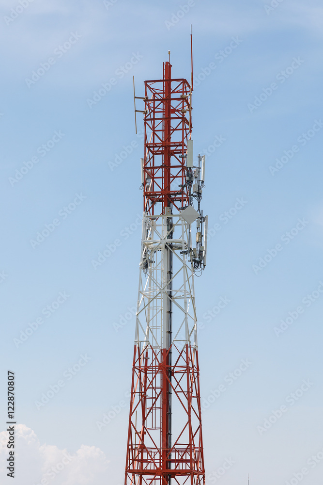 Radio antenna with clouds and blue sky background Radio antenna with clouds and blue sky background
