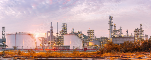 Oil and gas refinery plant against blue sky , petrochemical plant , Petroleum , Chemical Industry