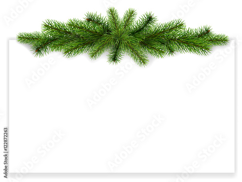 Realistic vector fir branches for decorating christmas card. Placed horizontally on top of sheet.