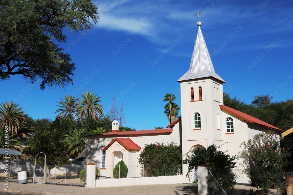 White church in Omaruru Erongo, Namibia Africa