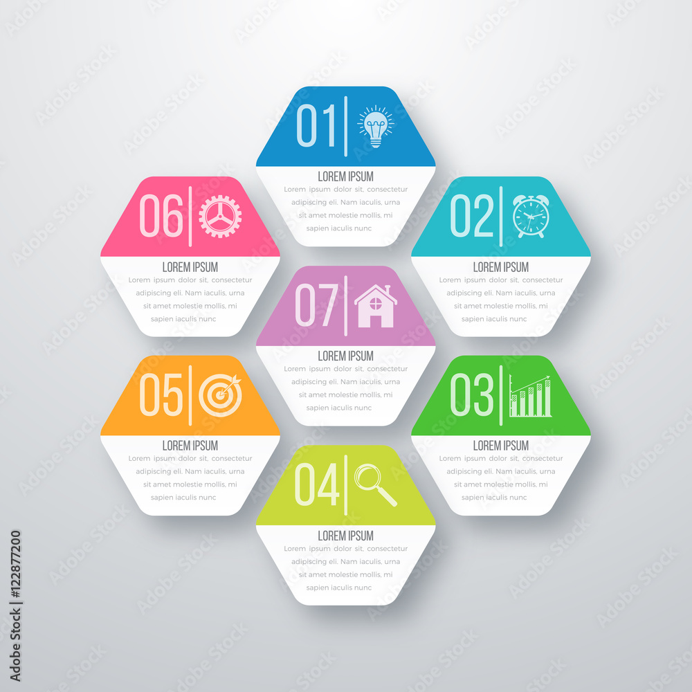 Vector illustration infographics seven hexagons Vector illustration infographics seven hexagons