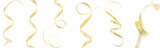 Many gold ribbons on a white, isolated background. Top view. Fla
