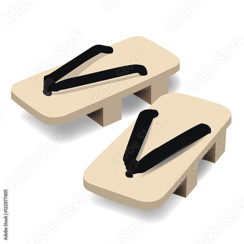 Pair of wooden clog Japanese traditional geta footwear Vector illustration