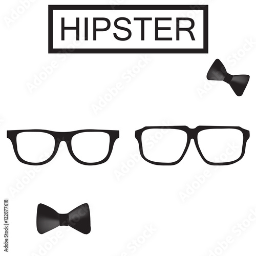 Hipster Glasses Icon set with bow tie. Hipsters illustration. Black silhouette. Vector illustration
