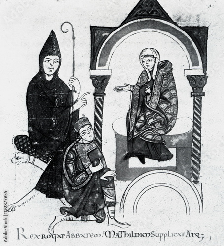 Obraz na płótnie German king Henry IV begging Matilda of Canossa (miniature from 12th-century manuscript of Donizo's Vita Mathildis) w salonie