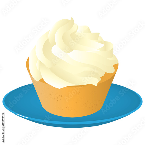 sweet tasty creamy cupcake on plate isolated vector illustration