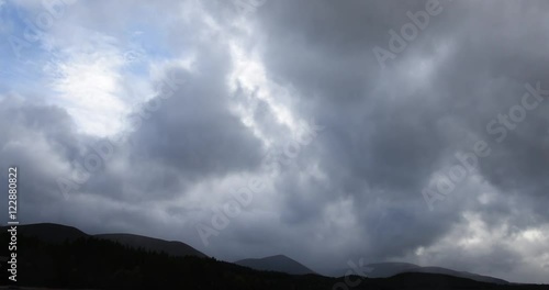 Time-lapse of dark rain clouds over Scottish Highland hills photo