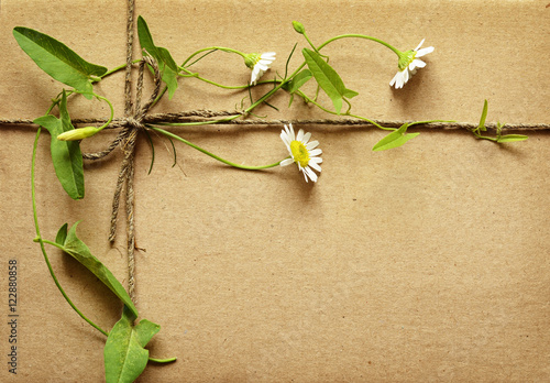 Wrapped box tied with daisy...