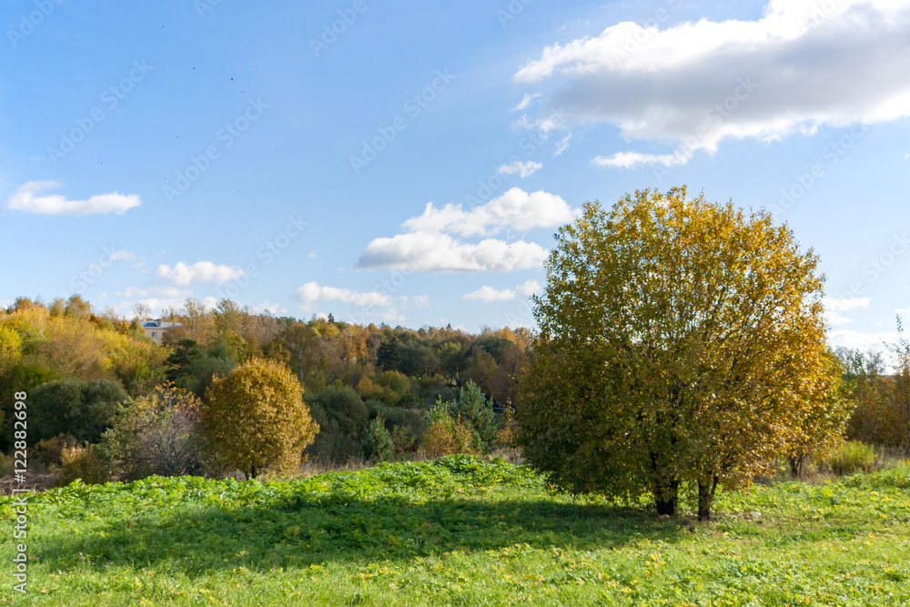 Country landscape in warm and sunny autumn day