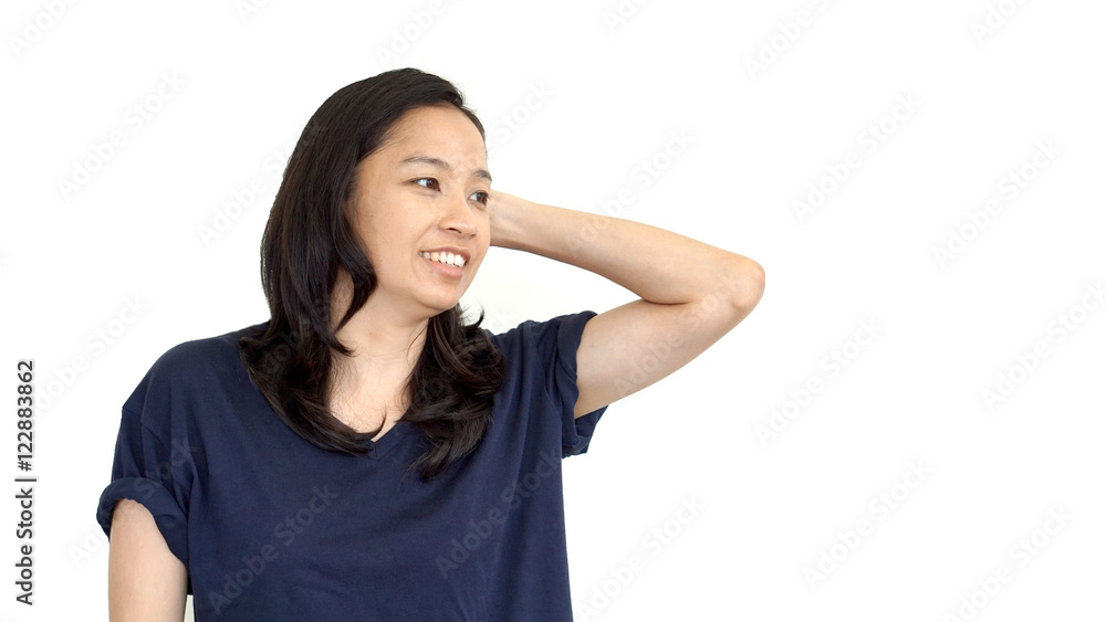 Casual asian girl white background smiling face with relax tee s Casual asian girl white background smiling face with relax tee s