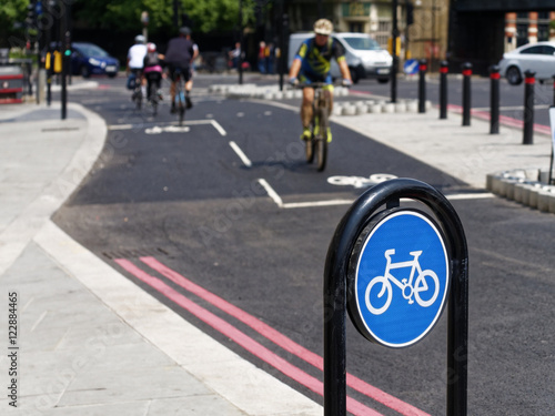 Cyclists using the New TFL Cycle Superhighway in London photo