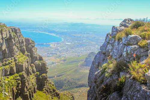 Table Mountain National Park, Trail Hike. Aerial view of the Cape Town Harbour and the Atlantic coast. photo
