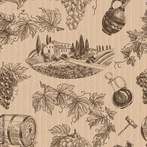 Vector wine retro seamless pattern. 