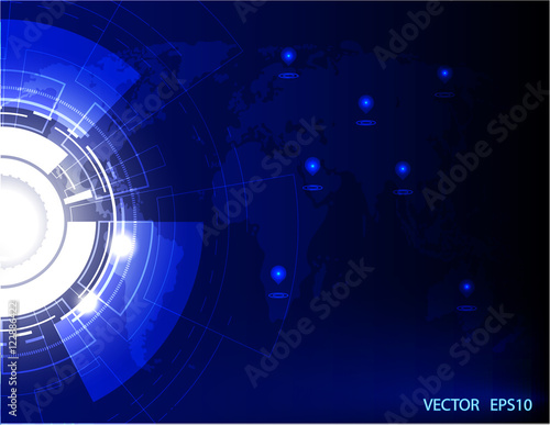 Digital business background .vector tech circle and technology background.Wold map illustration.
