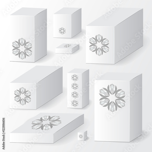 set of cardboard package. isolated box on the grey background. m