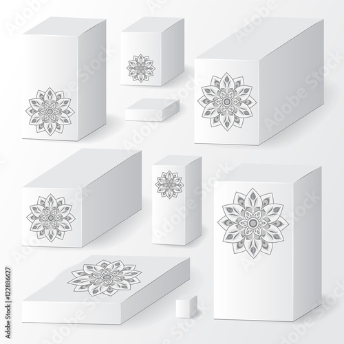 set of cardboard package. isolated box on the grey background. m