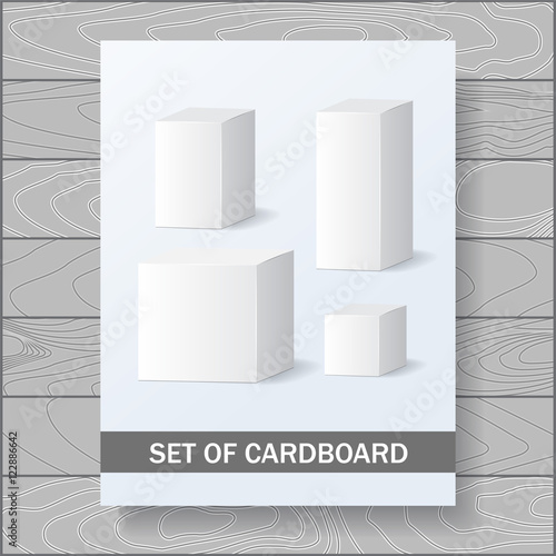 set of cardboard package. isolated box on the wood background. m