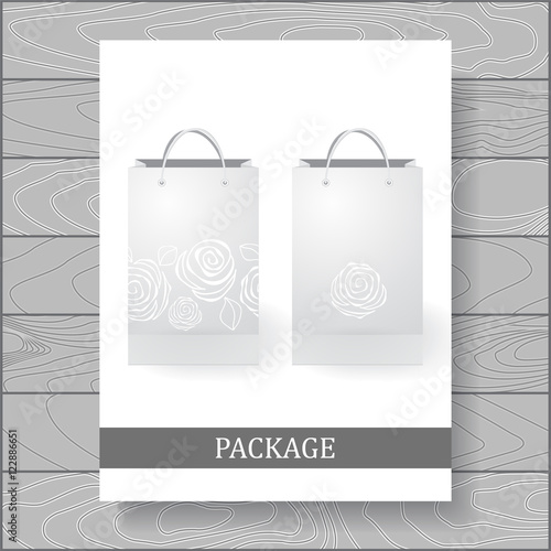 set of stock vector isolated paper shopping bag on the wood back
