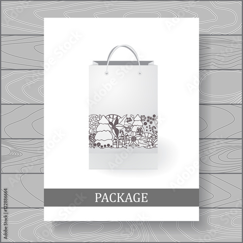 set of stock vector isolated paper shopping bag on the wood back