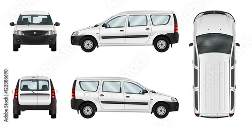 White car vector template. Isolated delivery van. Separate groups and layers.