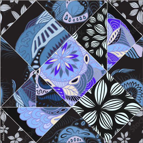 abstract seamless patcwork tile with floral ornament.arabic or o