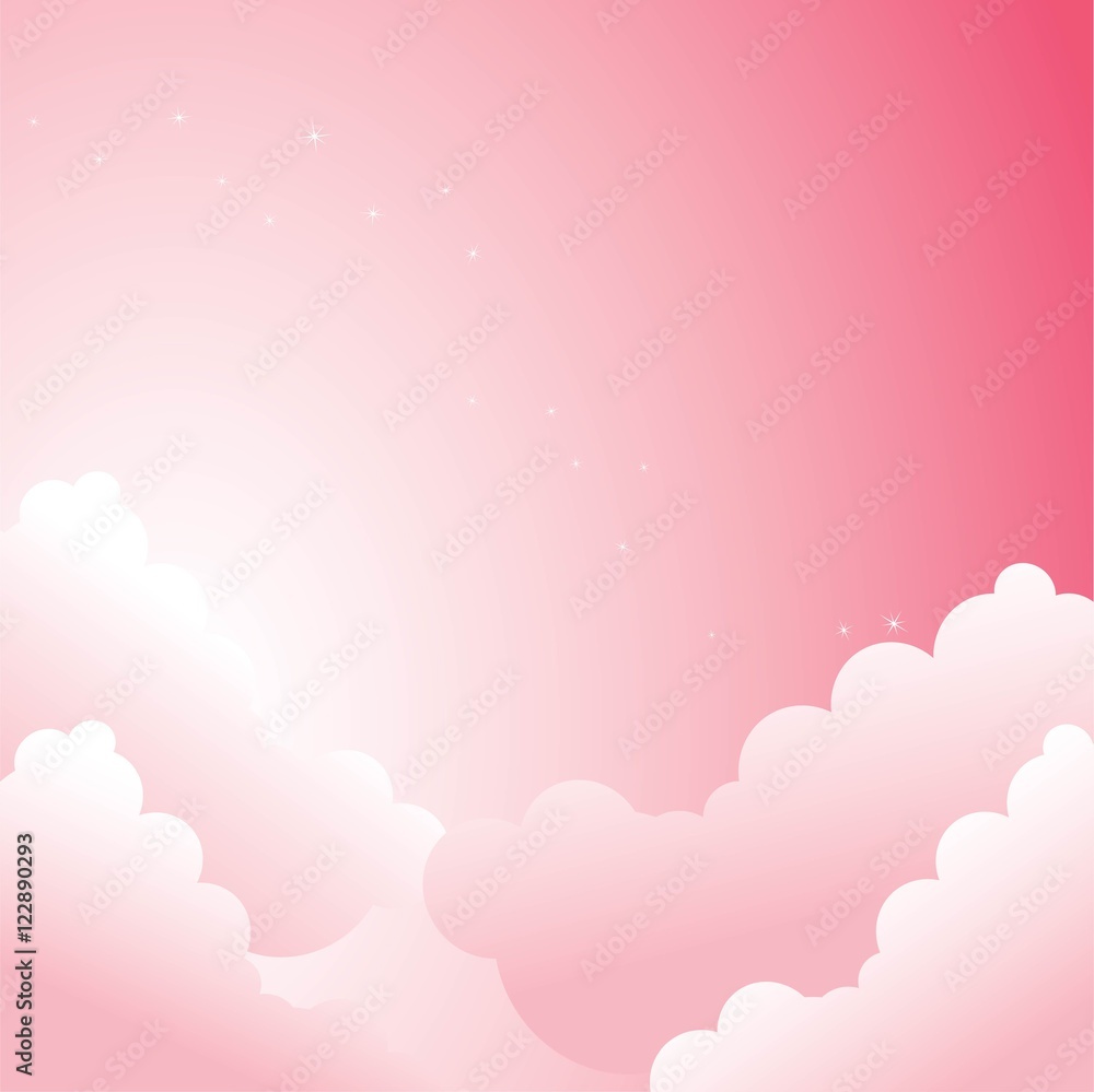 Vector background. Pink sky and clouds