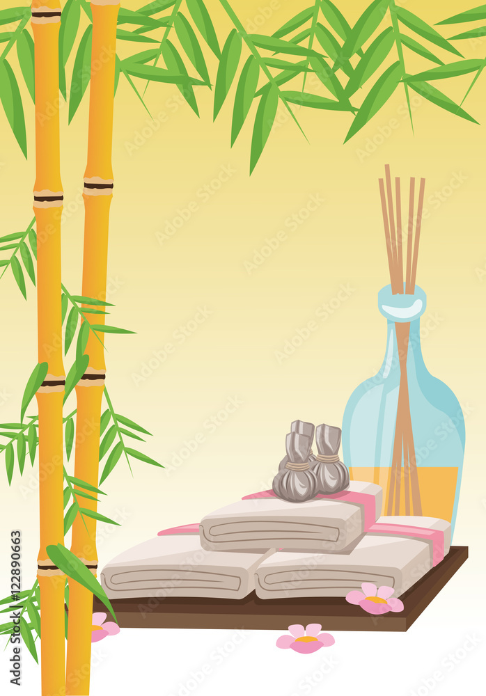 Bamboo towel and oils icon. Spa center and healthy lifestyle theme. Colorful design. Vector illustration Bamboo towel and oils icon. Spa center and healthy lifestyle theme. Colorful design. Vector illustration