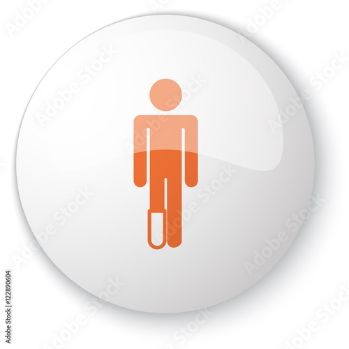 Glossy white web button with orange Foot icon on white backgroun