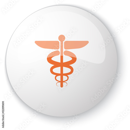 Glossy white web button with orange Medical Symbol icon on white